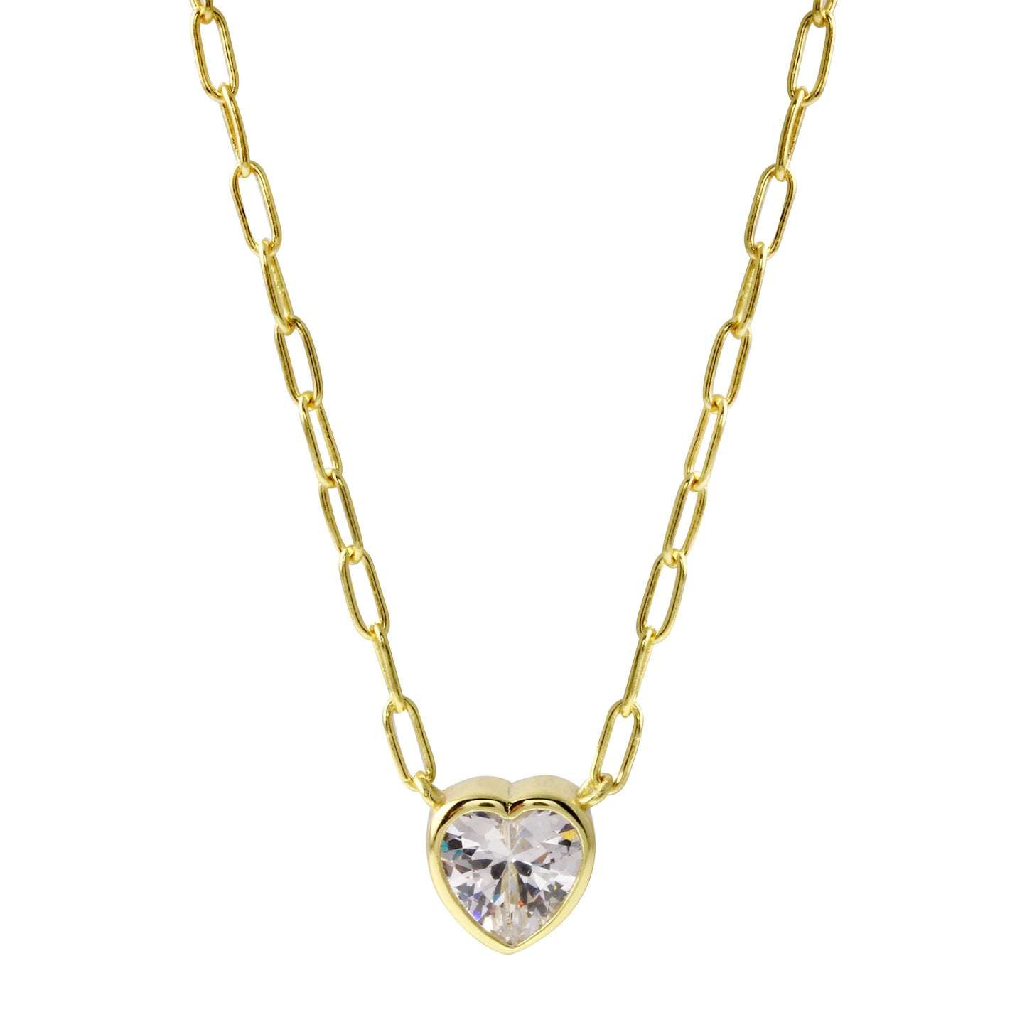 Heart Bezel with paperclip chain Necklace