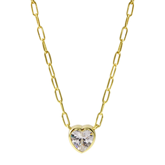 Heart Bezel with paperclip chain Necklace