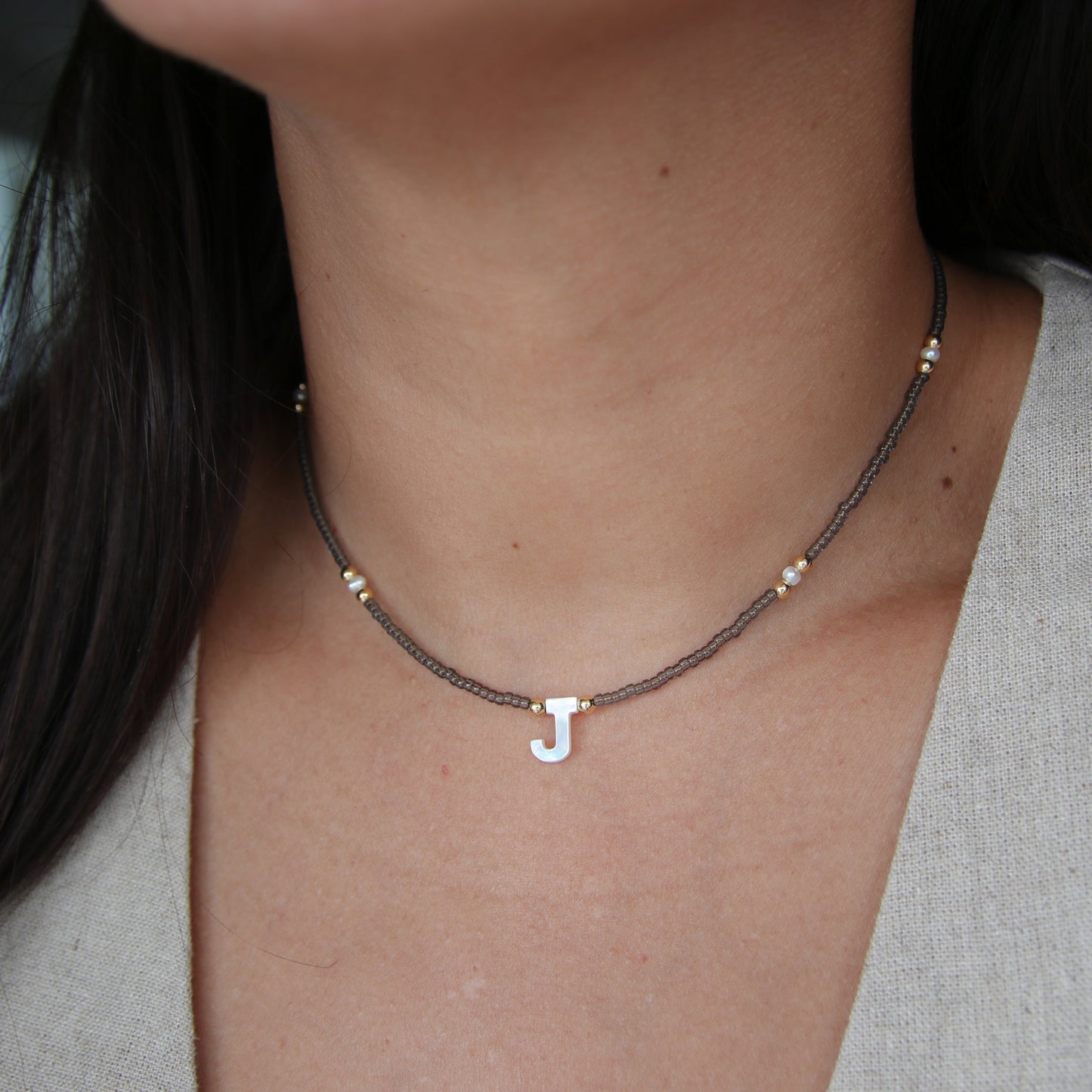 Initial Nacre Beaded Choker