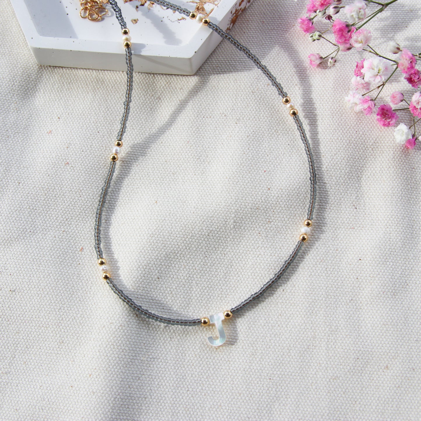 Initial Nacre Beaded Choker