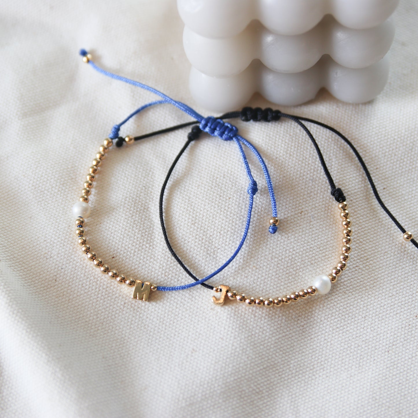 Initial + Ball Cotton cord Bracelet