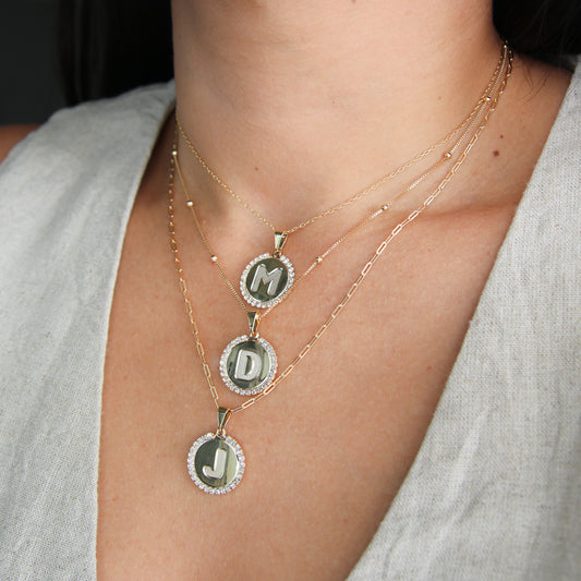 Pavé Coin Initial Necklace
