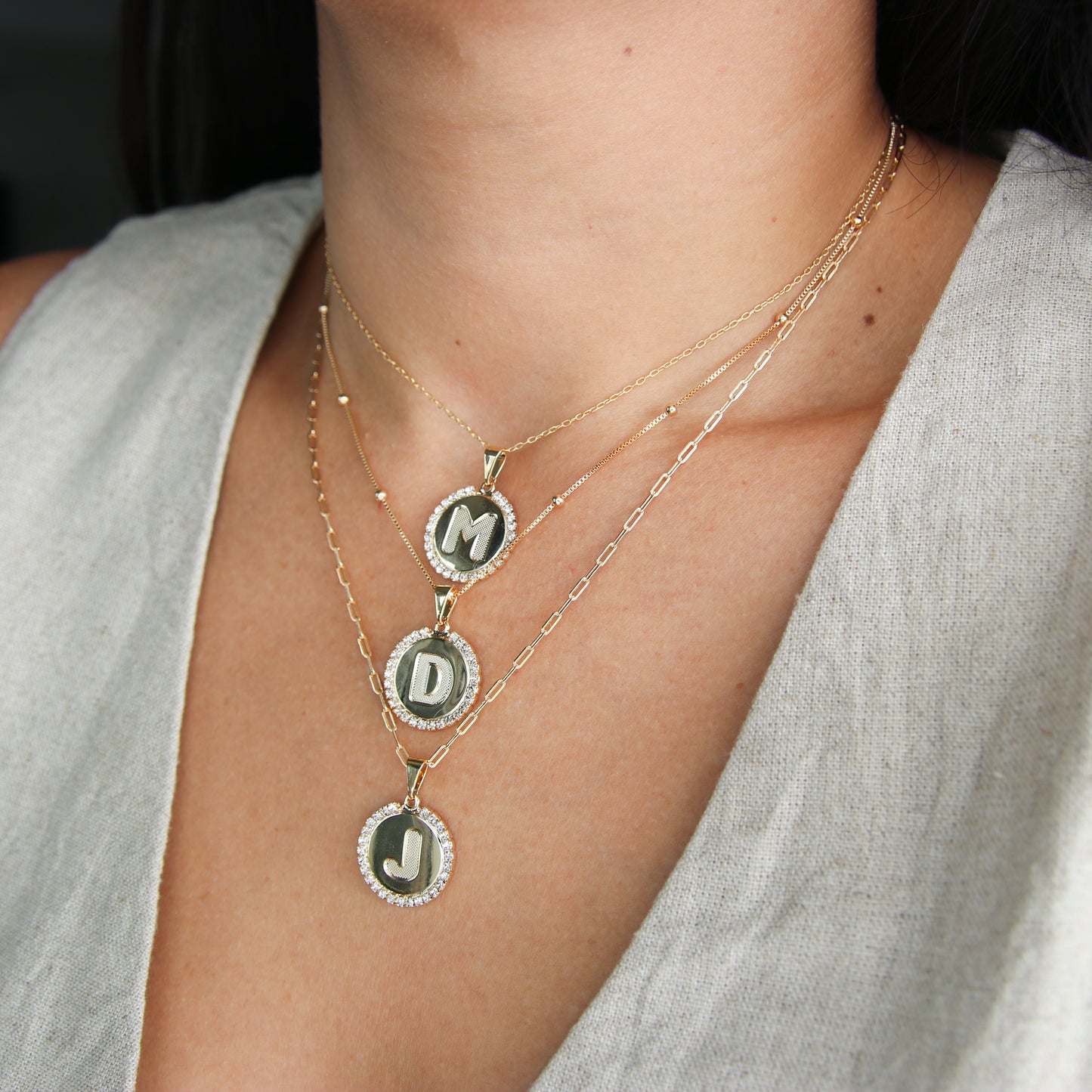 Pavé Coin Initial Necklace
