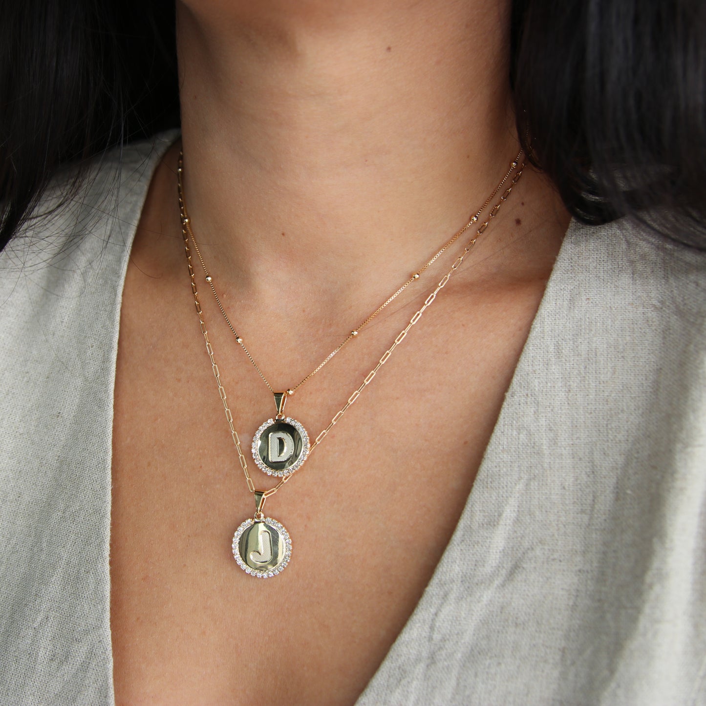 Pavé Coin Initial Necklace