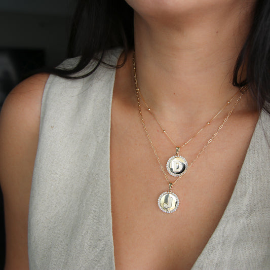 Pavé Coin Initial Necklace