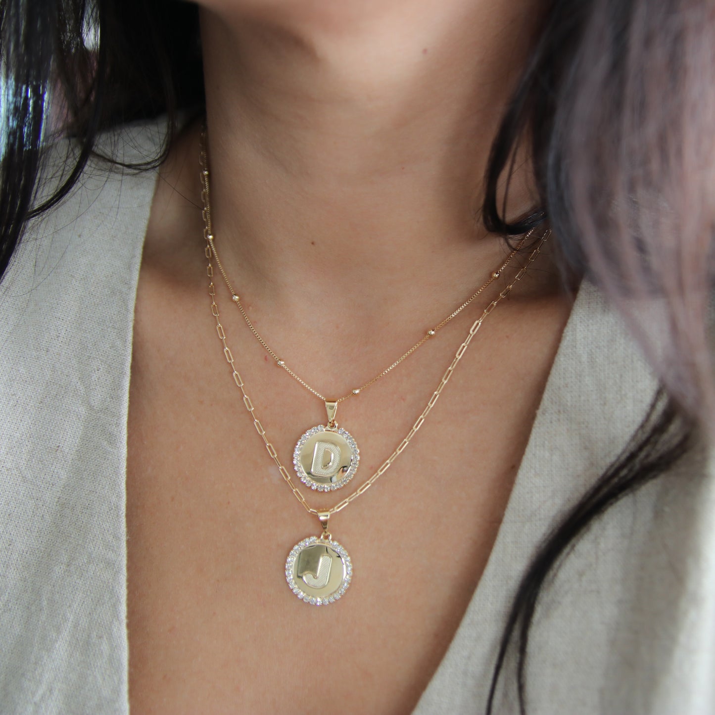 Pavé Coin Initial Necklace