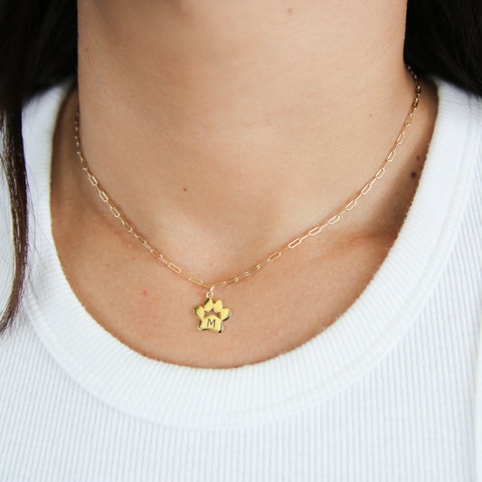 Custom Paw Print Initial Necklace