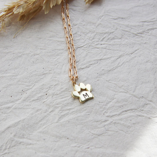 Custom Paw Print Initial Necklace