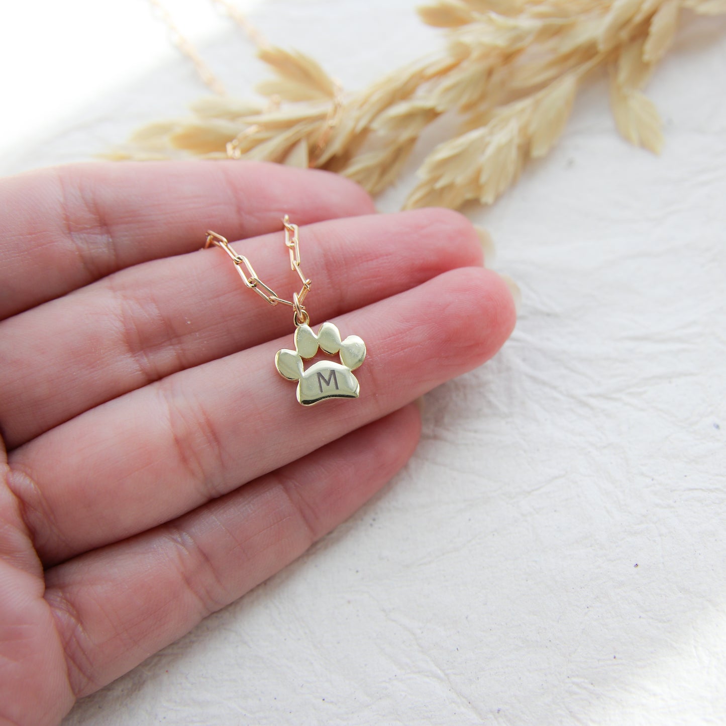 Custom Paw Print Initial Necklace