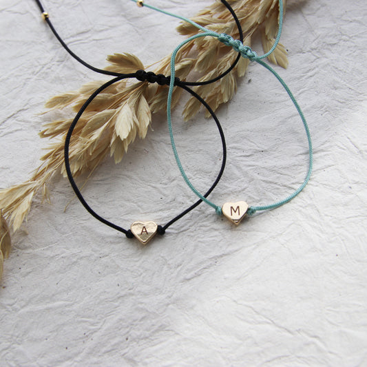 Initial Heart Cotton Cord Bracelet