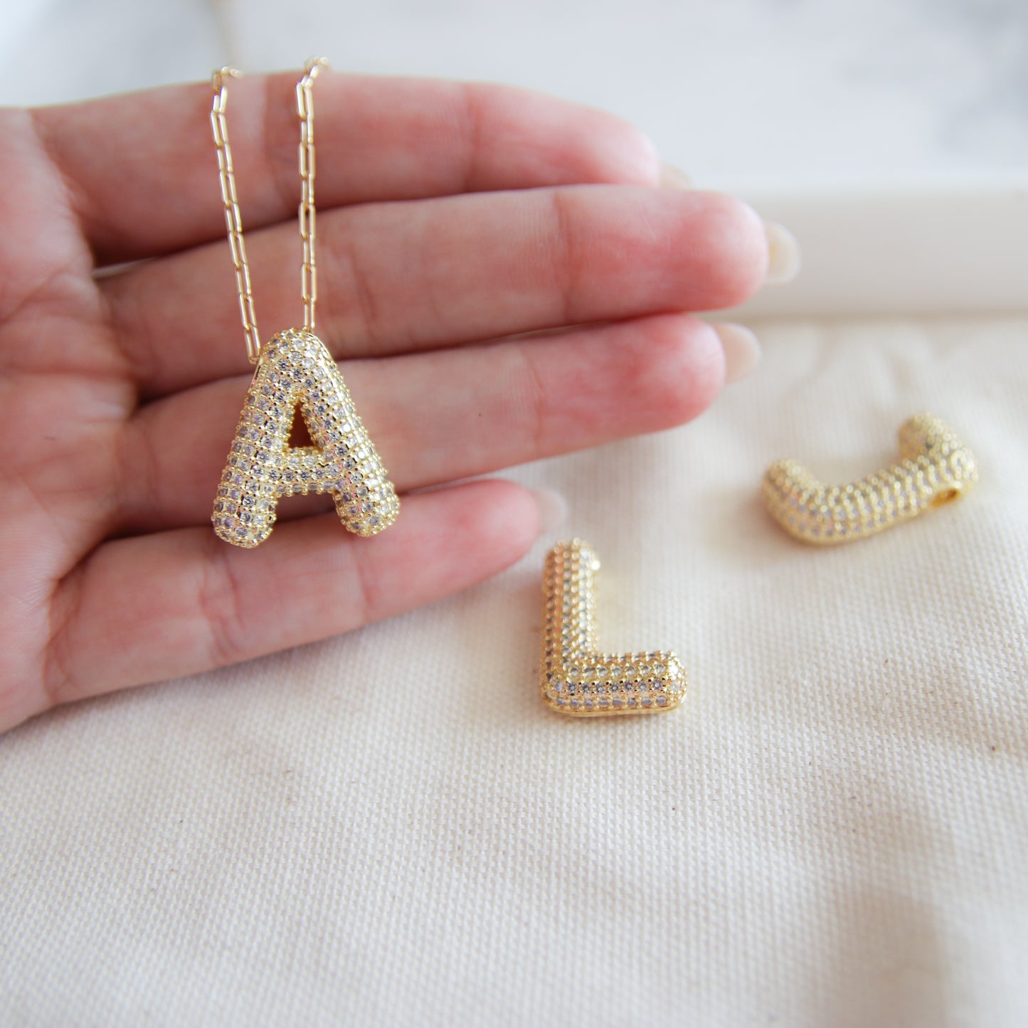 Pave Ballon Initial Necklace