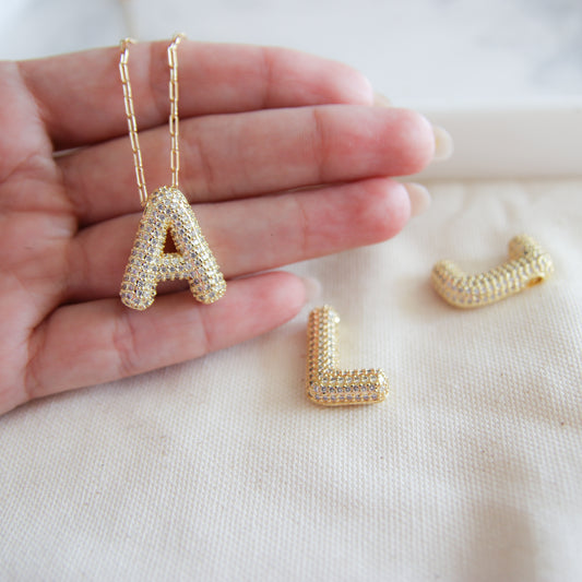 Pave Ballon Initial Necklace