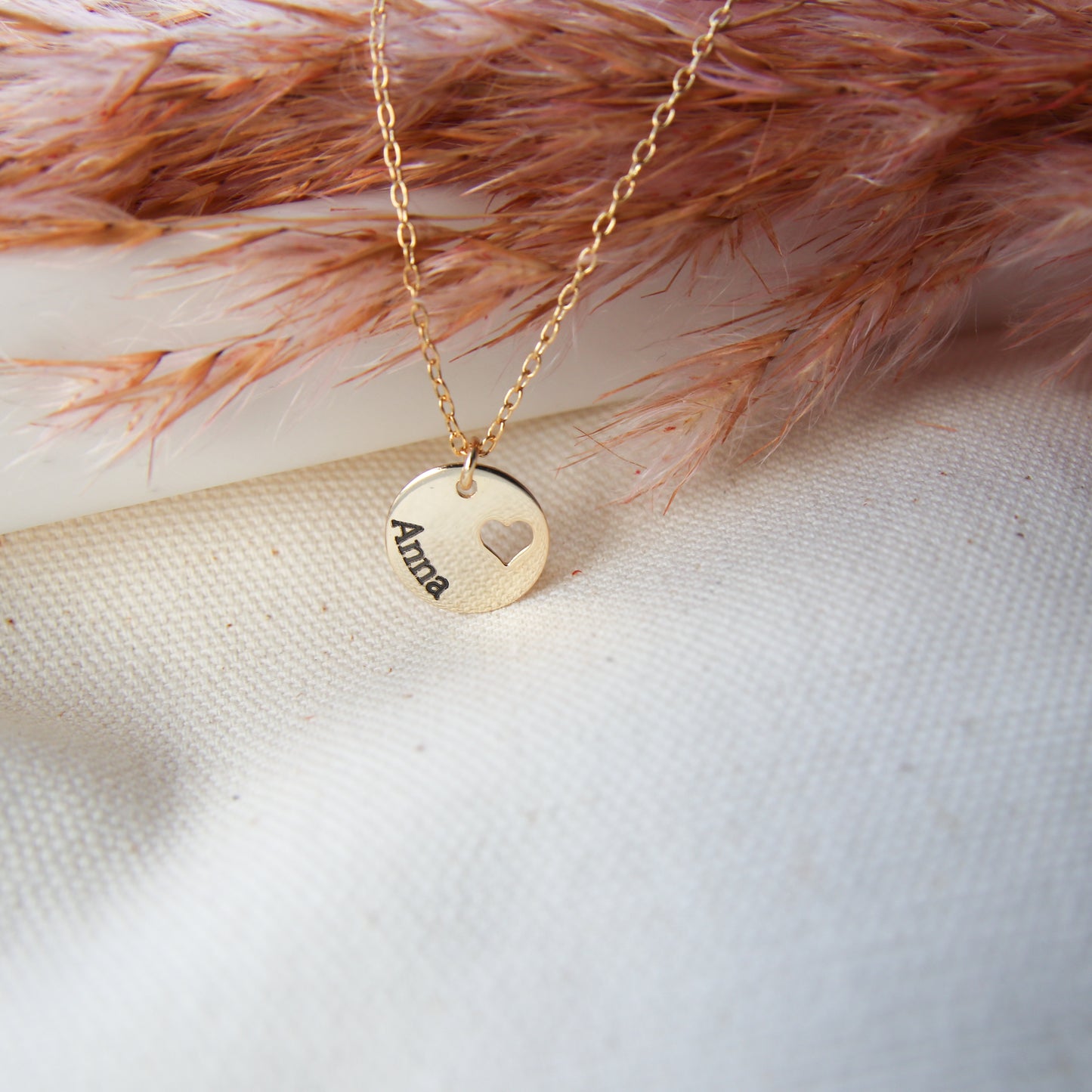 Custom Name Disc with Heart Necklace