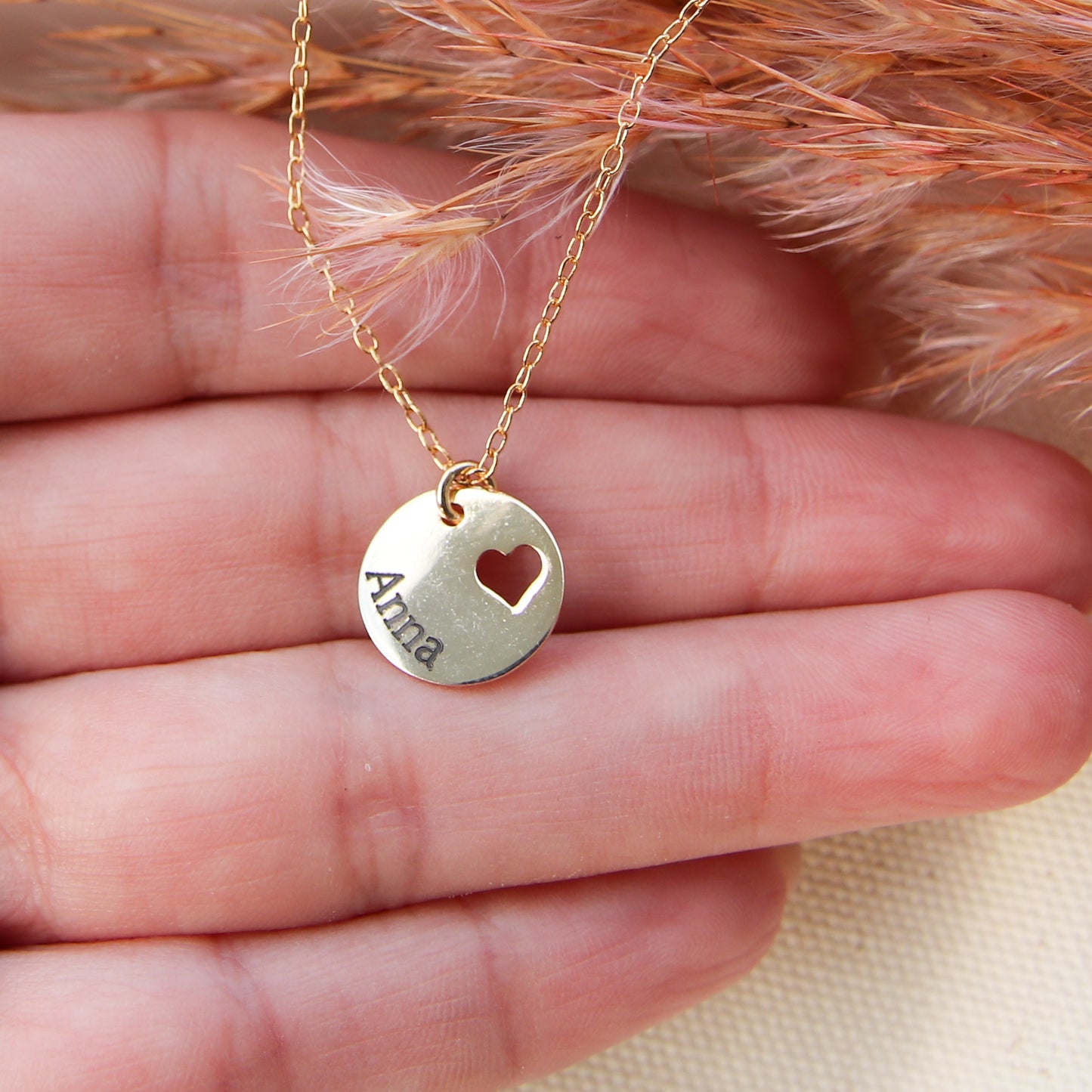 Custom Name Disc with Heart Necklace