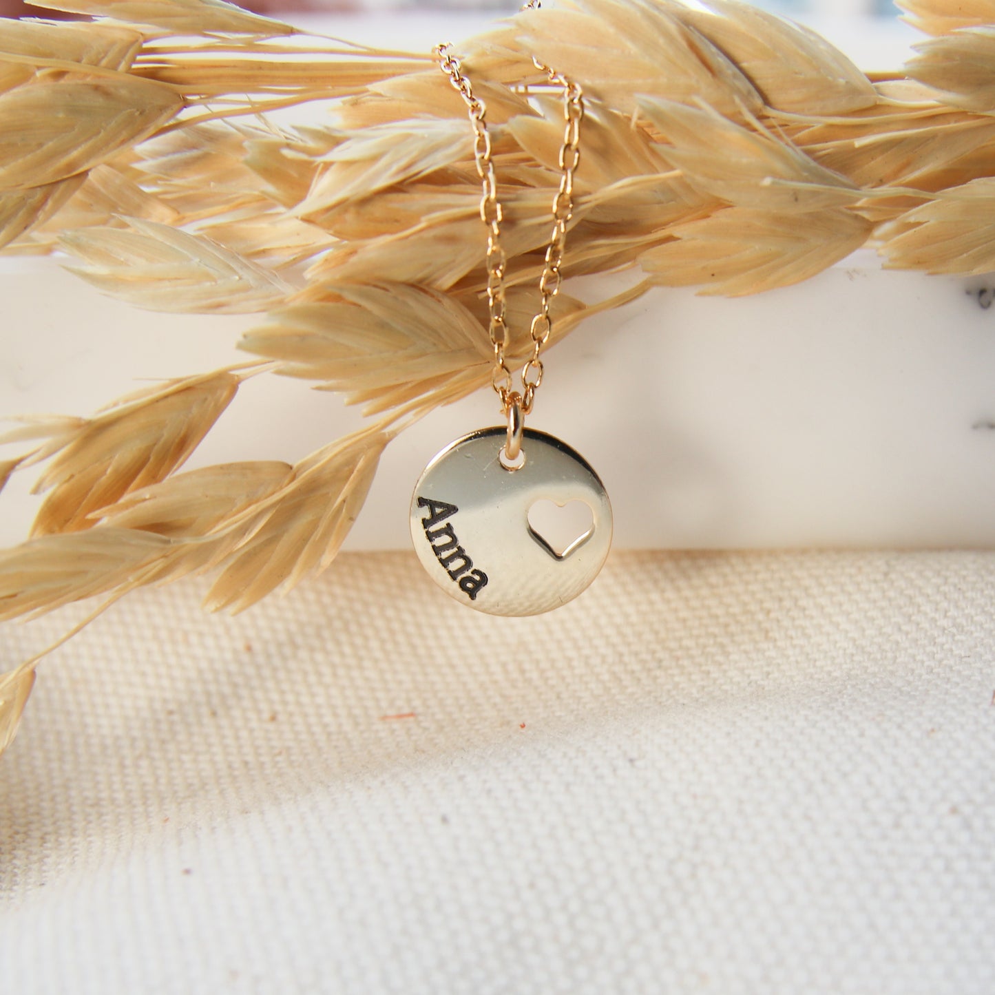 Custom Name Disc with Heart Necklace