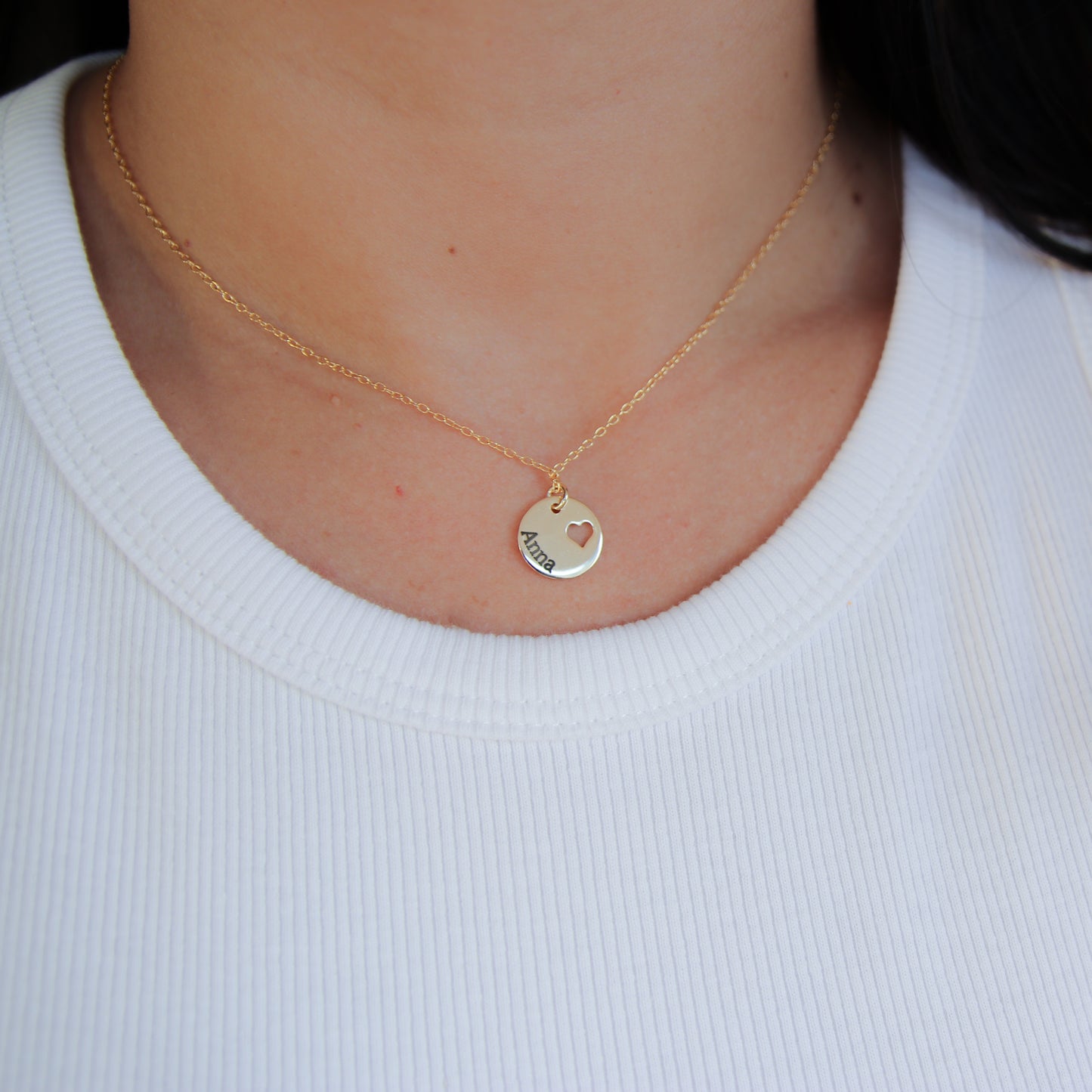 Custom Name Disc with Heart Necklace