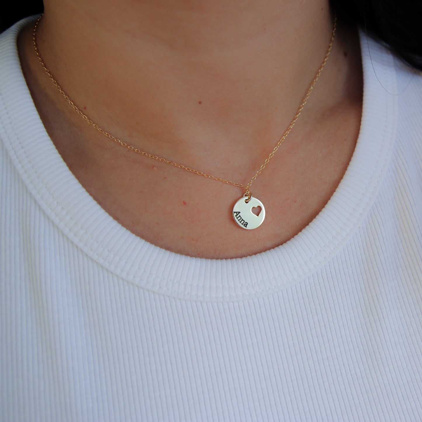 Custom Name Disc with Heart Necklace