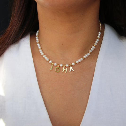 Pearl Name Gold Necklace