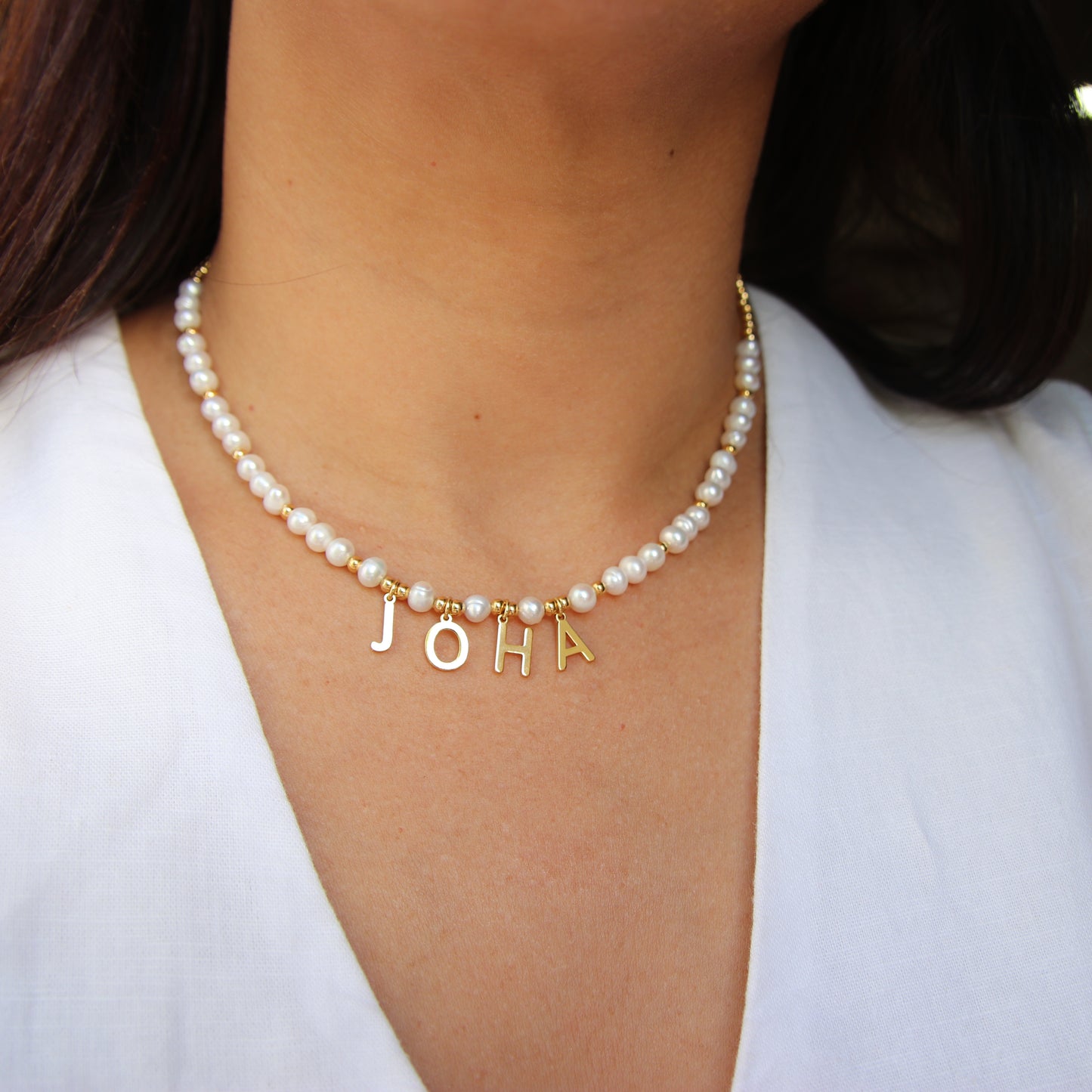 Pearl Name Gold Necklace