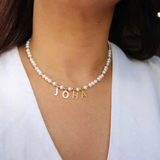 Pearl Name Gold Necklace