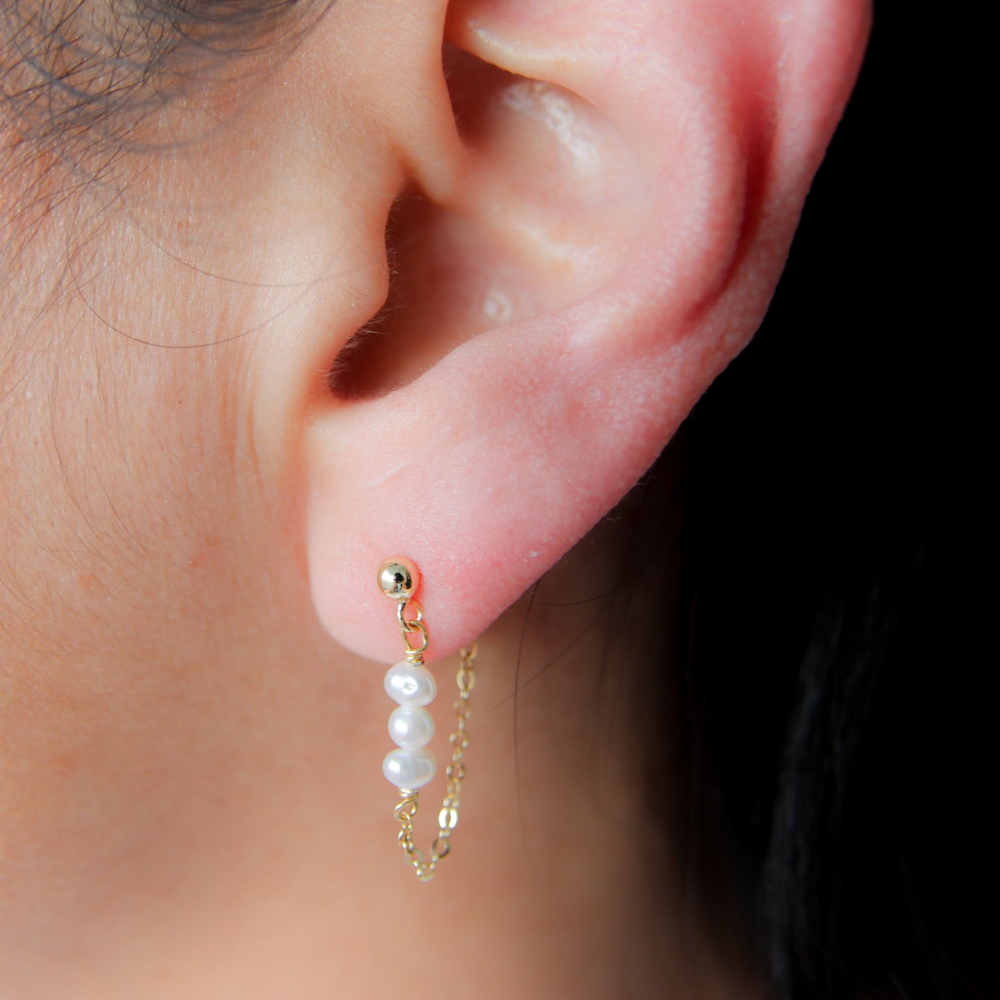 Pearl Stud Chain Earrings