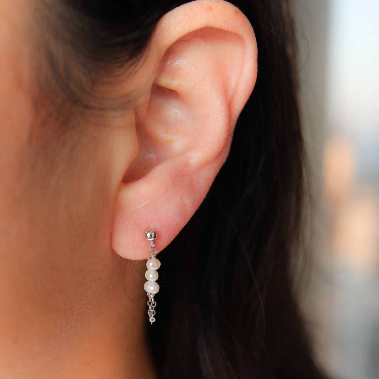 Pearl Stud Chain Earrings