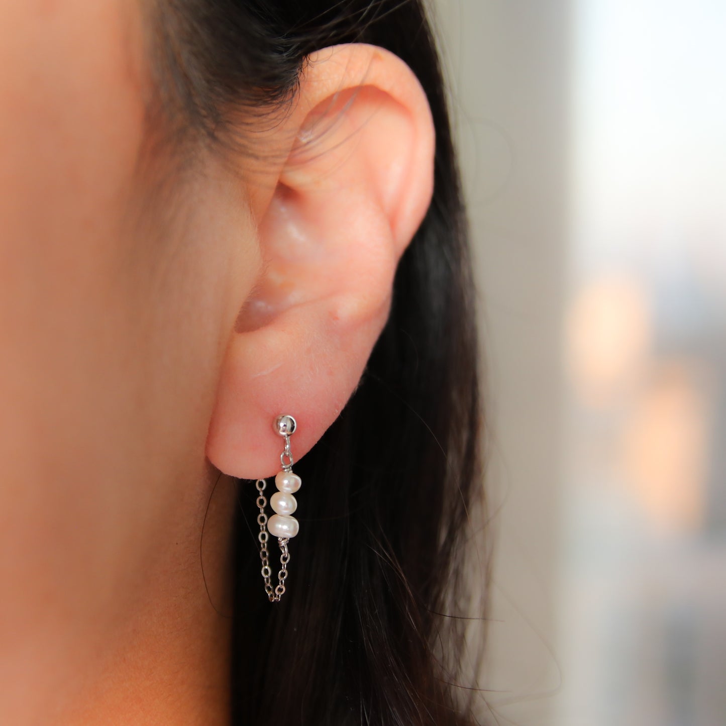 Pearl Stud Chain Earrings