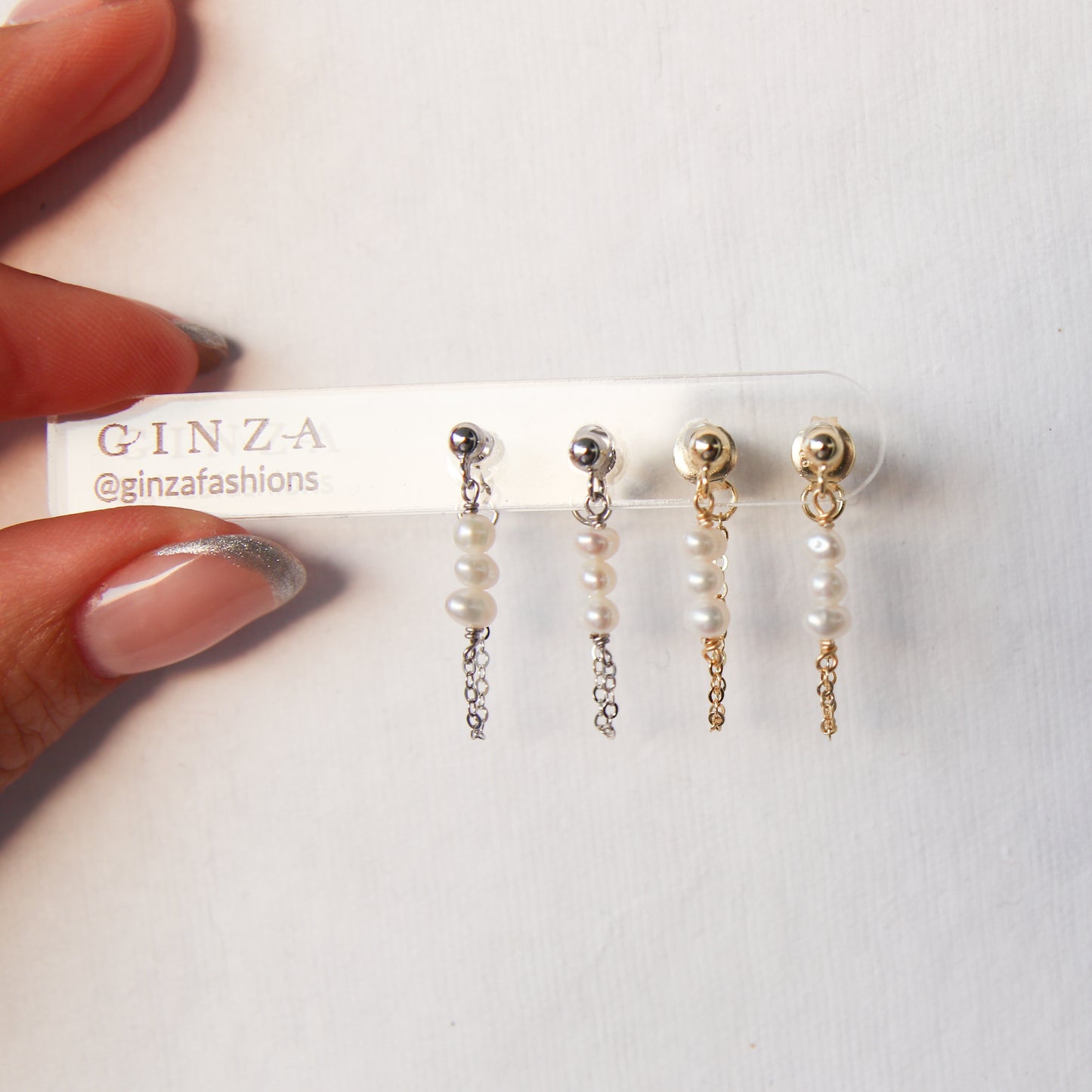 Pearl Stud Chain Earrings