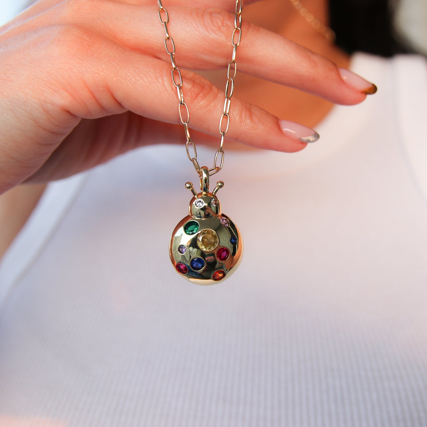 Multicolor Ladybug Necklace