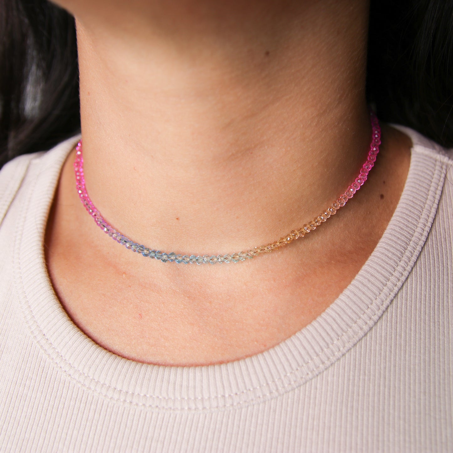 Dainty Multicolor Crystal Choker Necklace