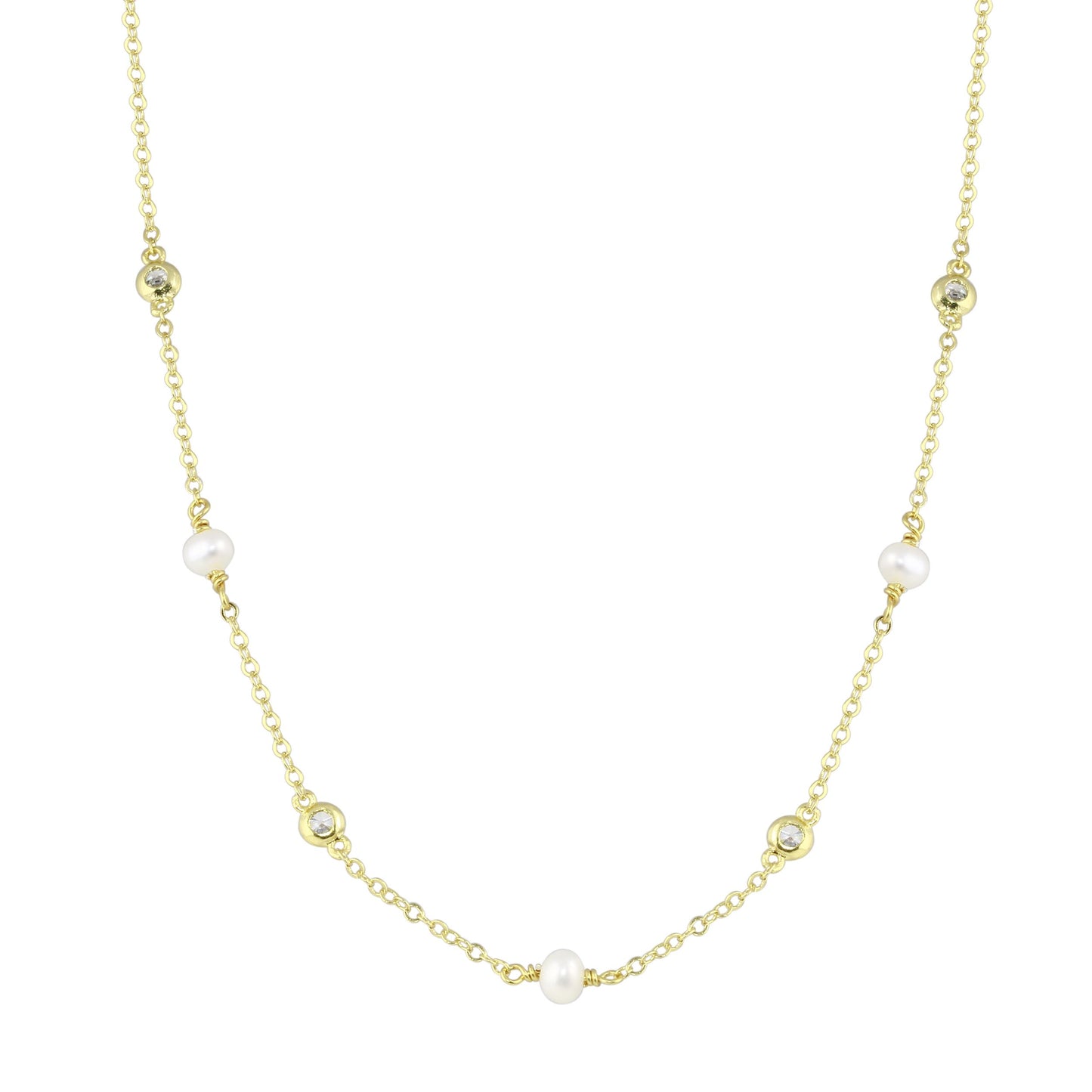 CZ With Pearls Chain Necklace