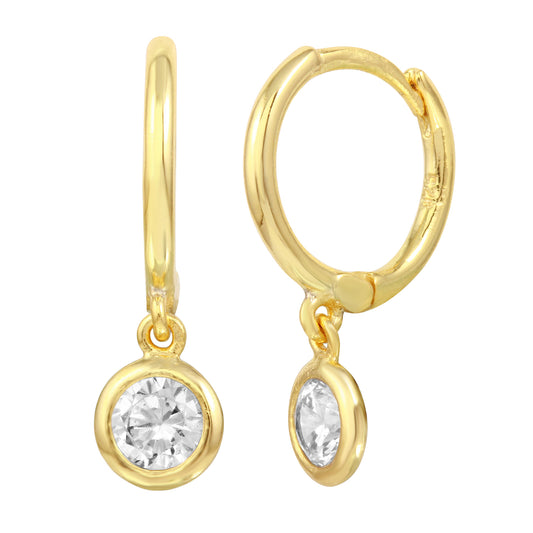 Dainty Dangling Bezel CZ Huggie