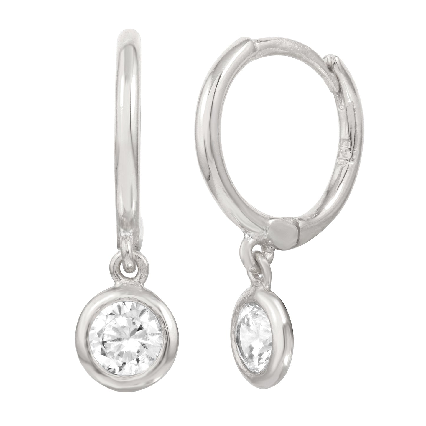 Dainty Dangling Bezel CZ Huggie