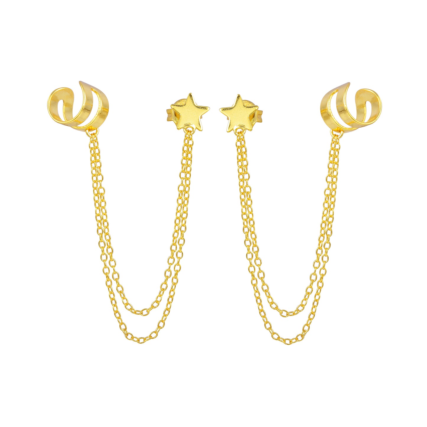 Star Stud & Ear Cuff Chain Earring