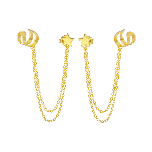 Star Stud & Ear Cuff Chain Earring