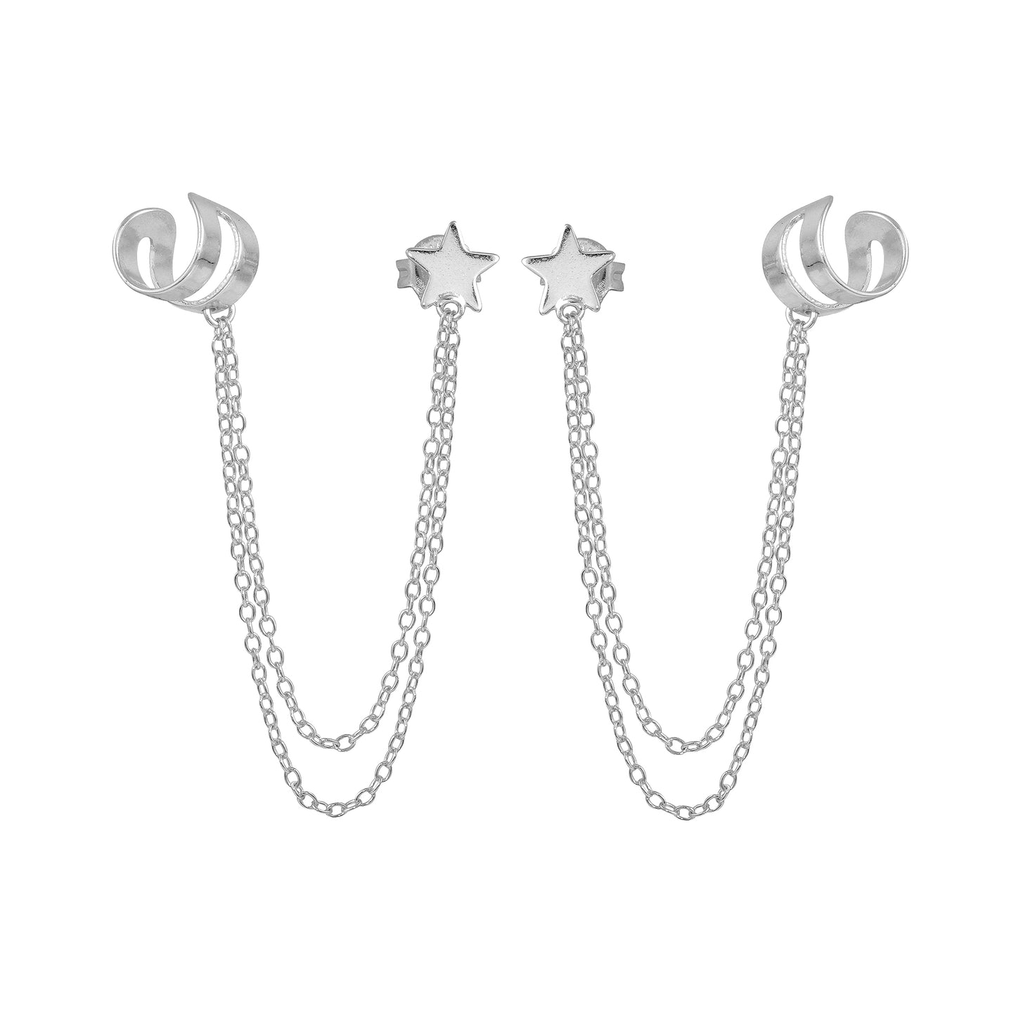 Star Stud & Ear Cuff Chain Earring