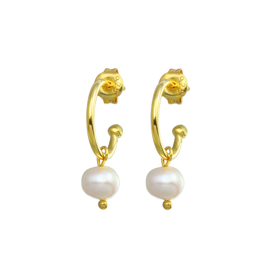 Dangling Pearl Huggie Earring