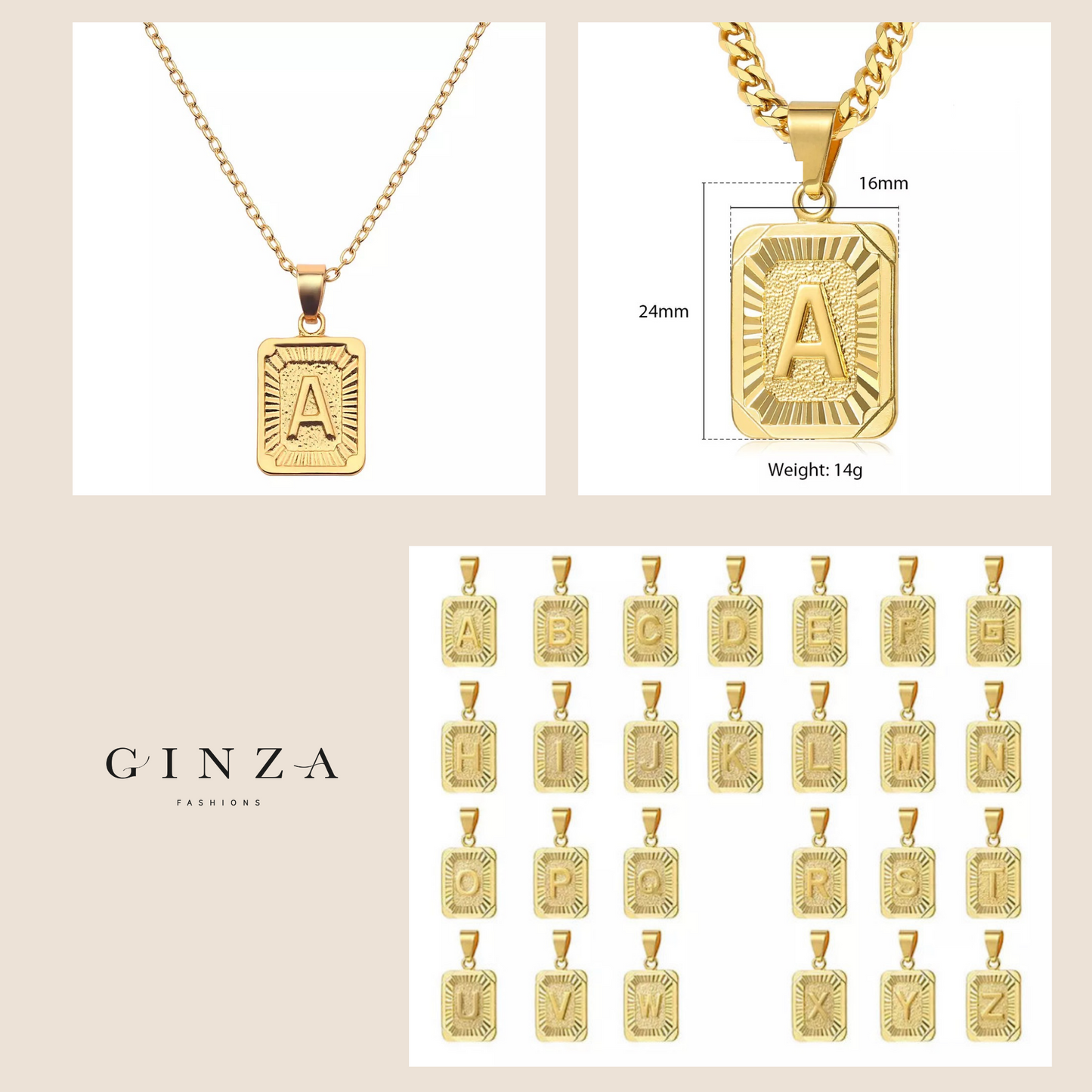 Square Initial Necklace