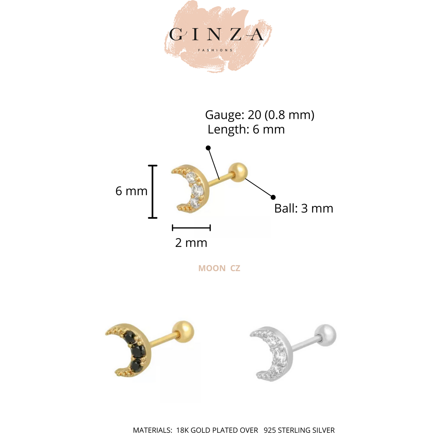 Tiny Moon CZ Piercing