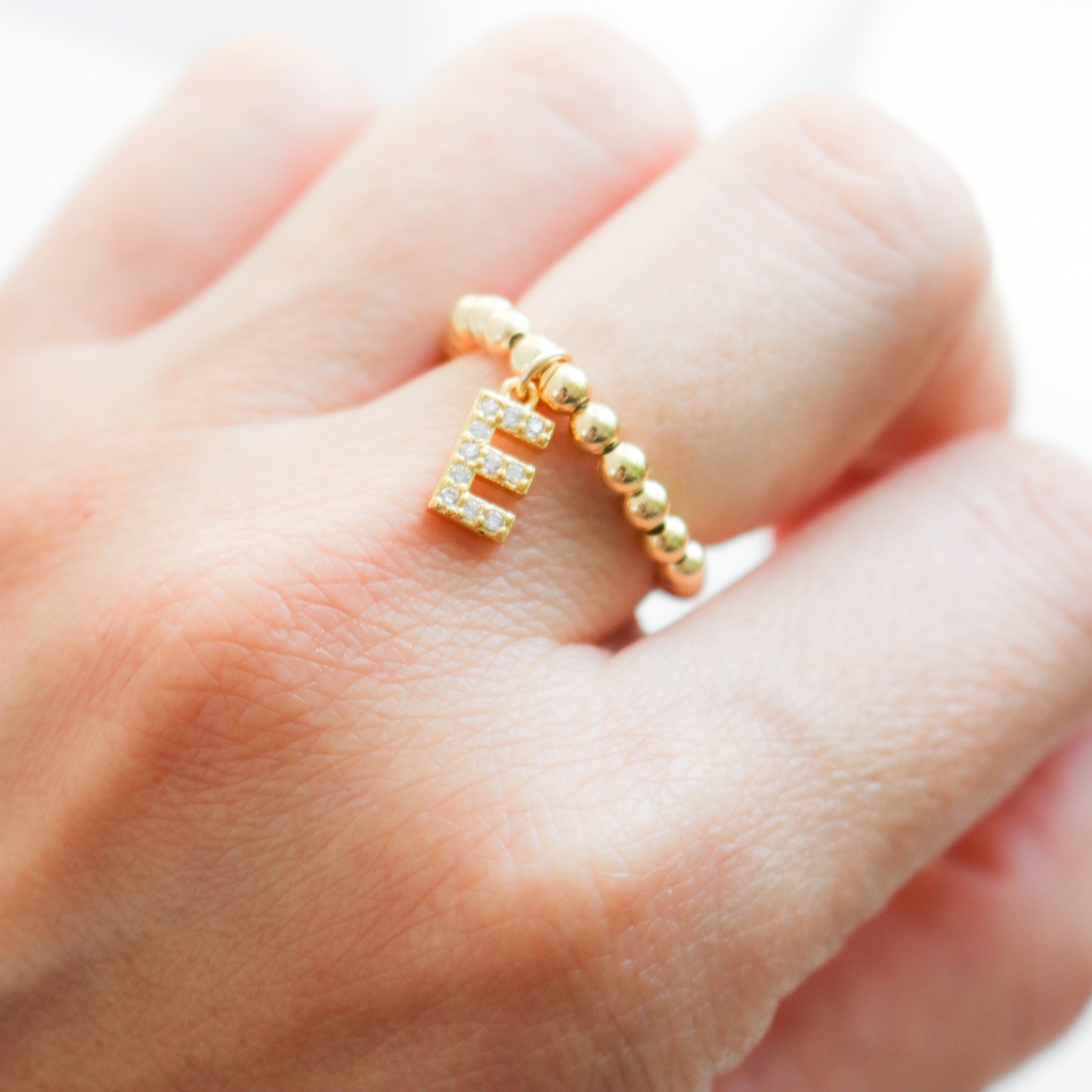 Beaded Dangling Initial Ring