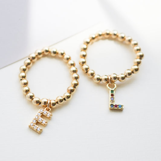 Beaded Dangling Initial Ring