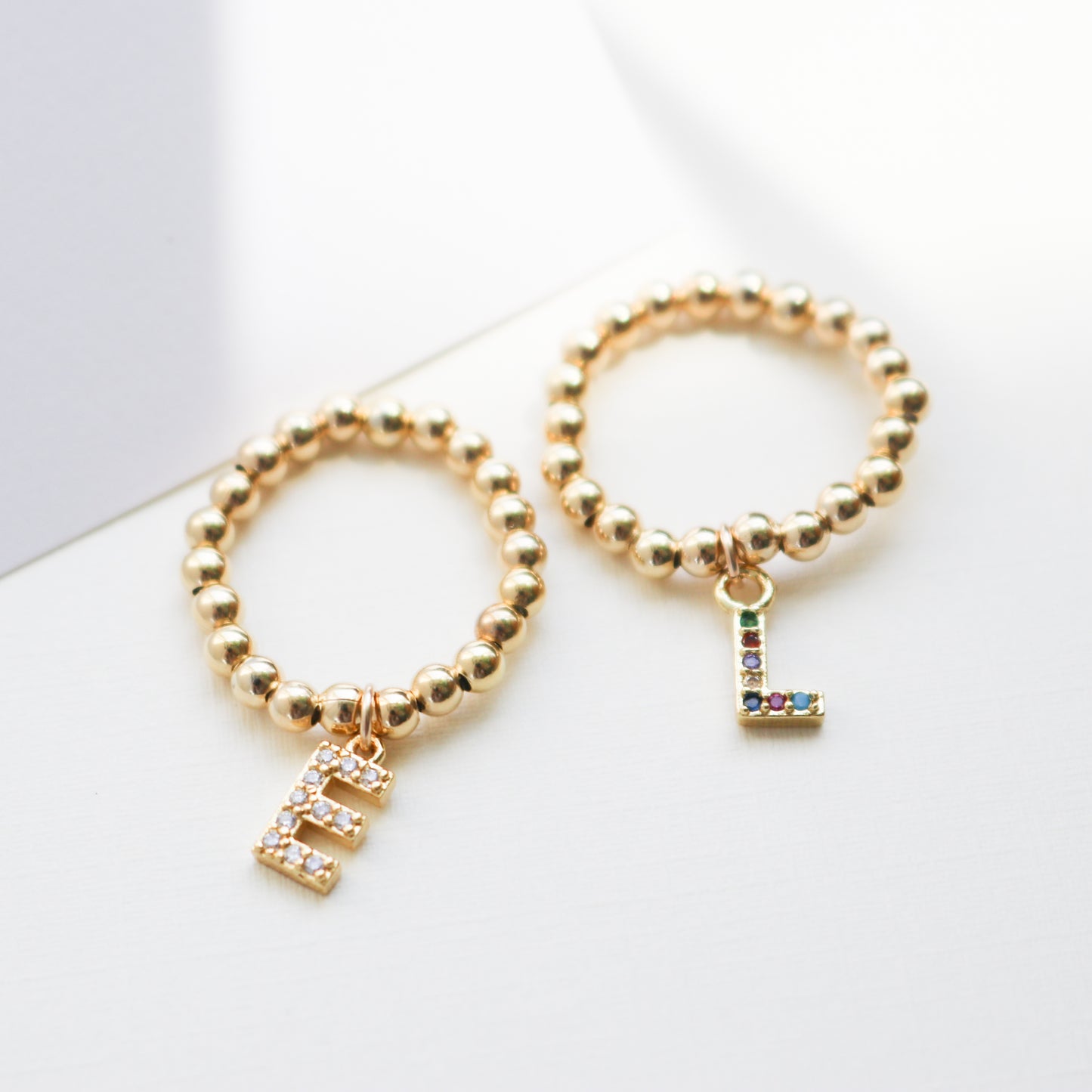 Beaded Dangling Initial Ring
