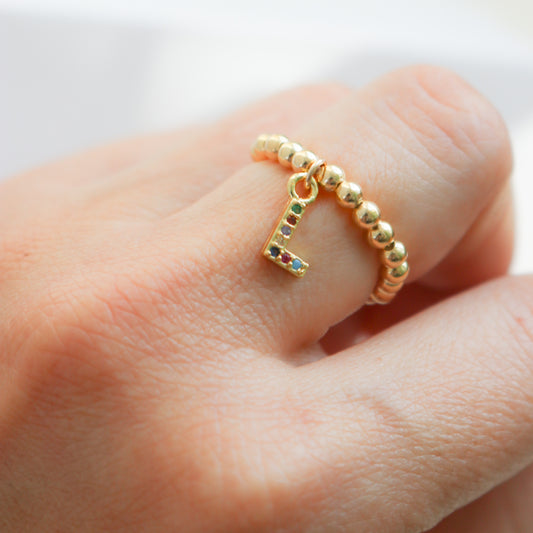 Beaded Dangling Initial Ring
