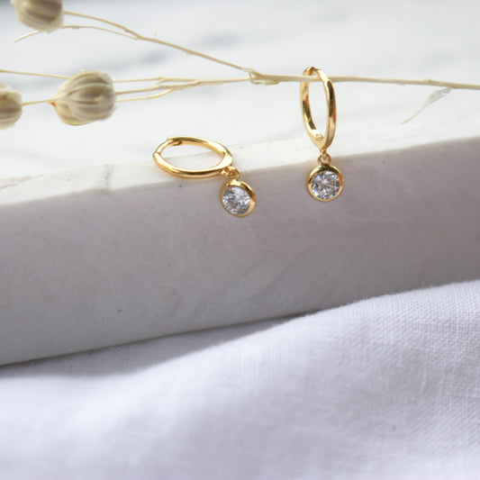 Dainty Dangling Bezel CZ Huggie