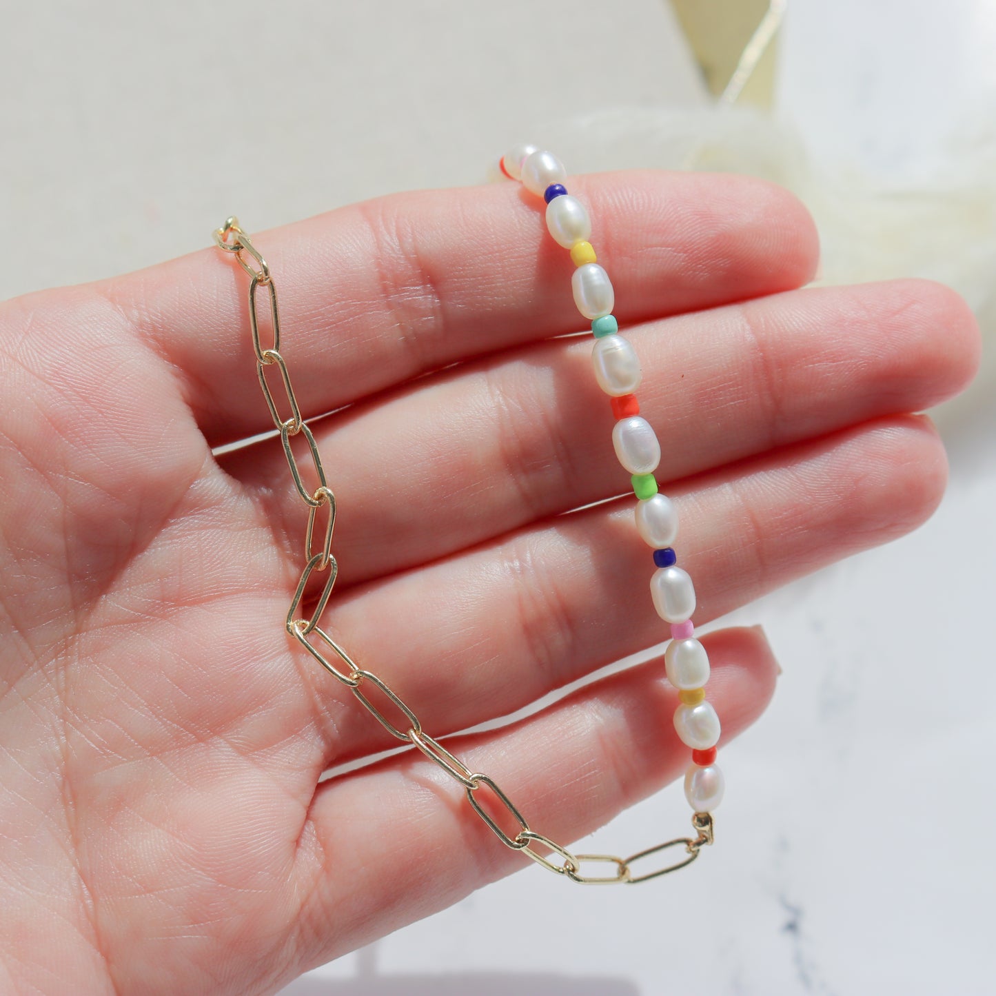 Half & Half Color Pop Pearl Choker
