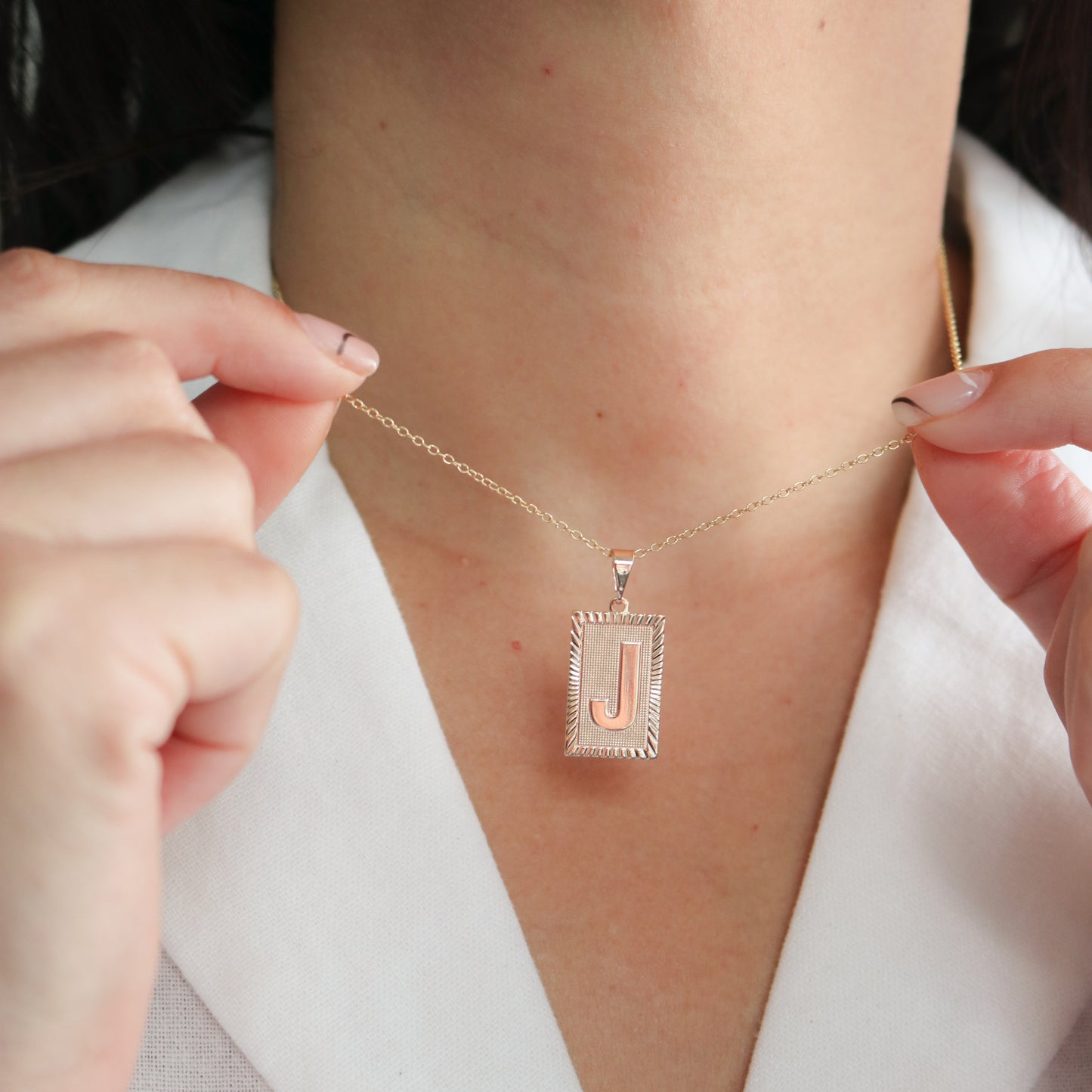 Rectangle Initial Necklace