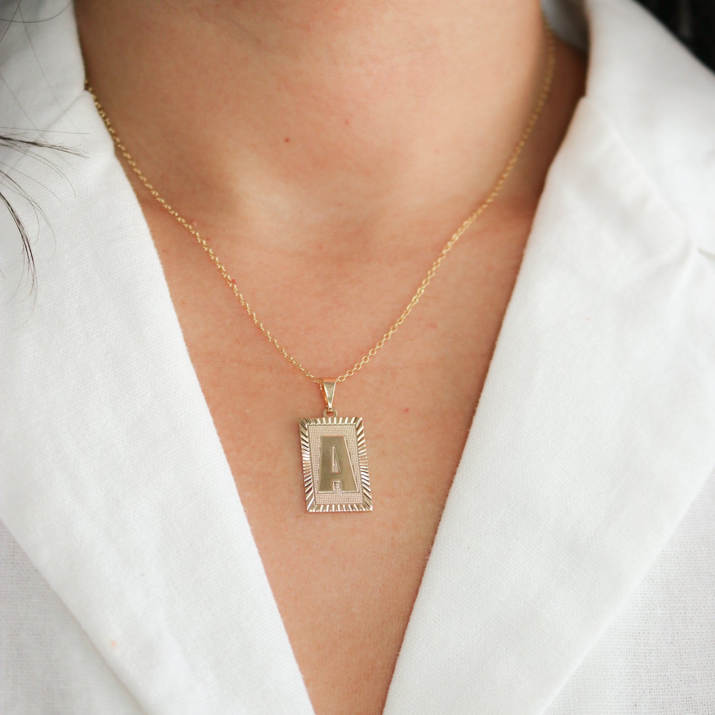 Rectangle Initial Necklace