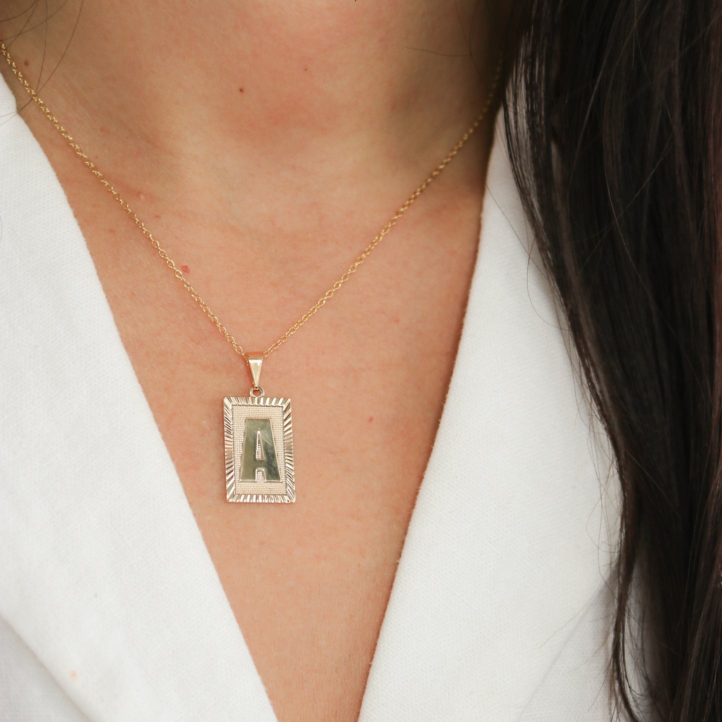 Rectangle Initial Necklace