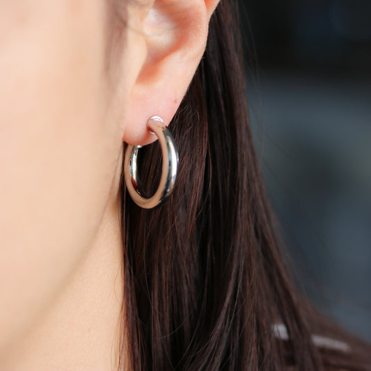 Chunky Silver Tube Hoop Earring