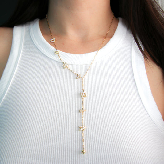CZ Gold Name Lariat Necklace